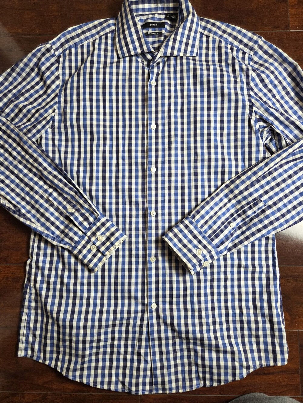 Boss Blue and White Gingham Dress Shirt